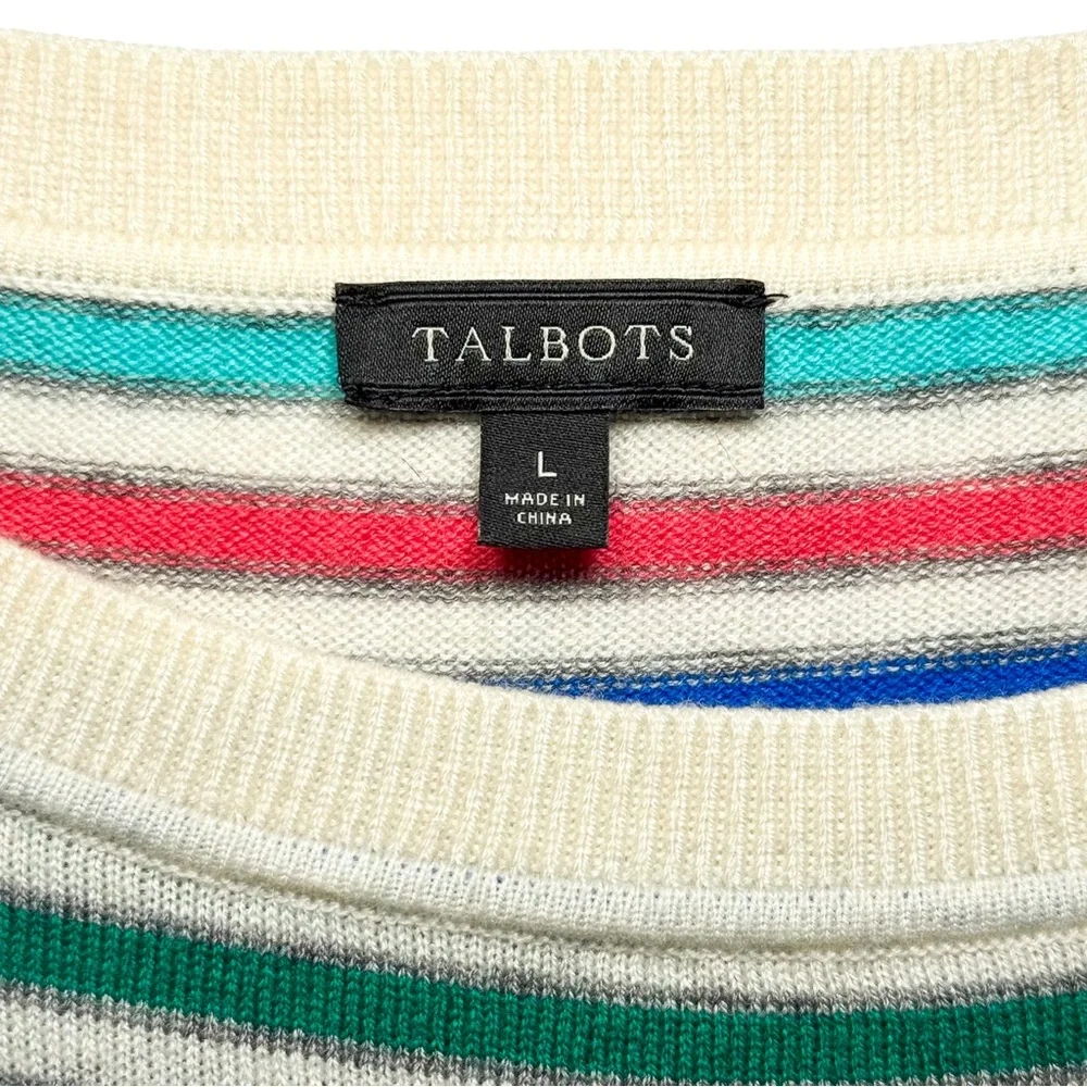 Talbots Striped Boat Neck Sweater Large Multicolor Lambswool Rainbow Preppy Soft - Picture 3 of 5